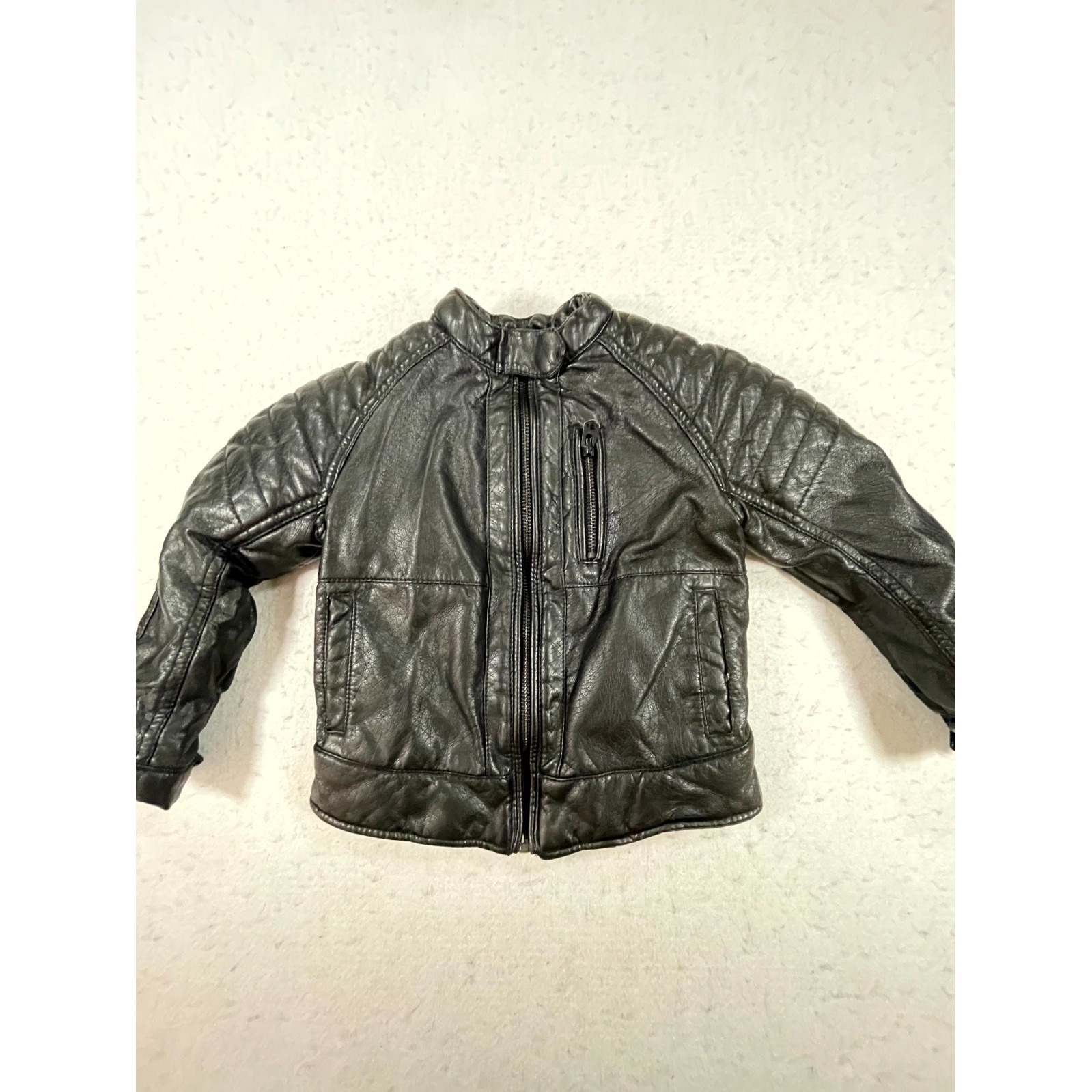 Zara Kids Faux Leather Moto Jacket Toddler 2-3 Y Black Raglan Sleeve Full Zip